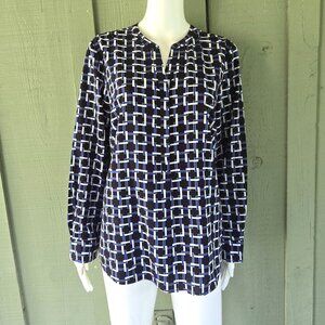 TALBOTS Black Blue Print Silky Top PL Petite Large